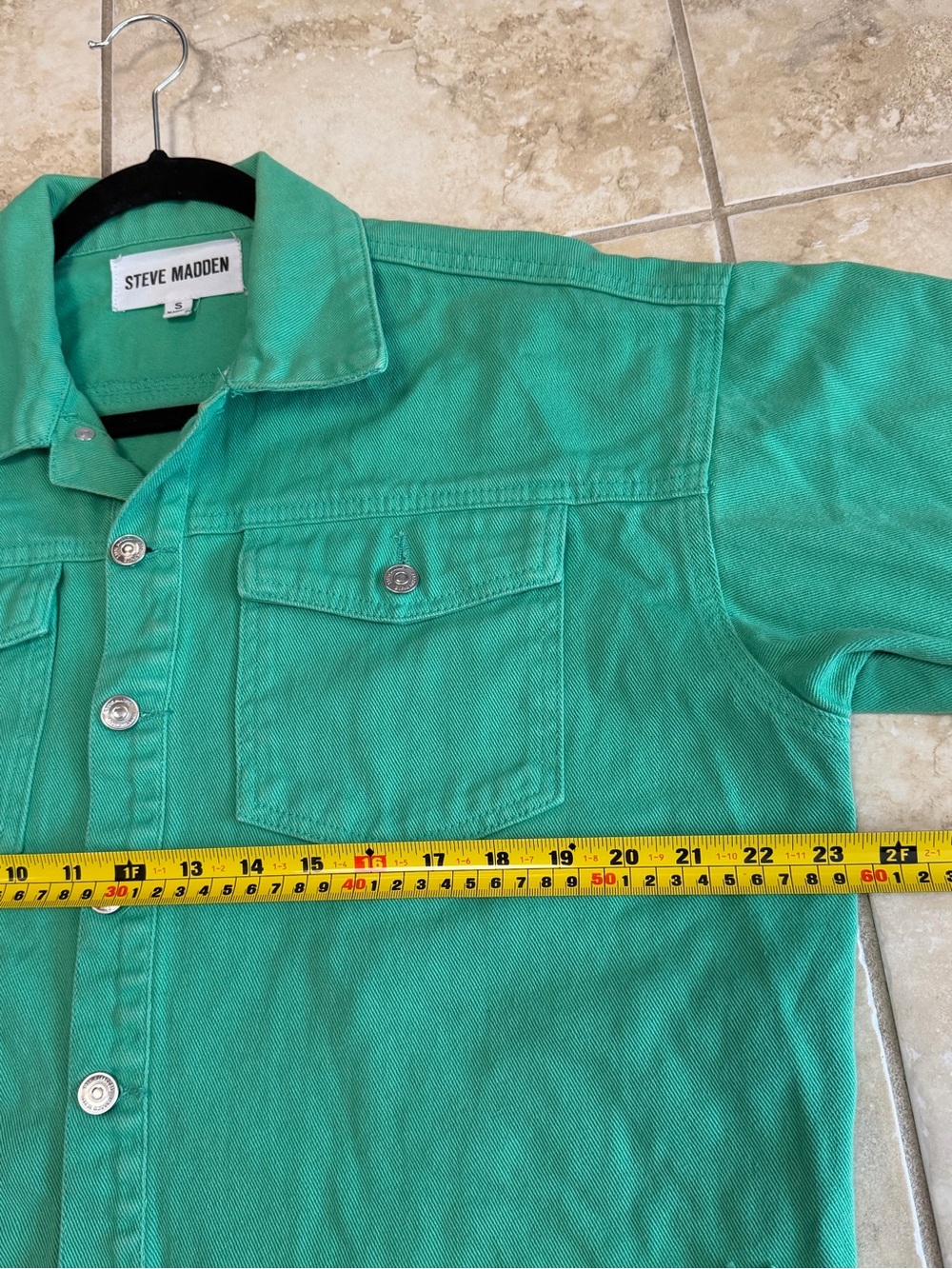 Steve Madden Women’s Small Green Cropped Cotton Jacket Raw Hem Button Front - Picture 10 of 13
